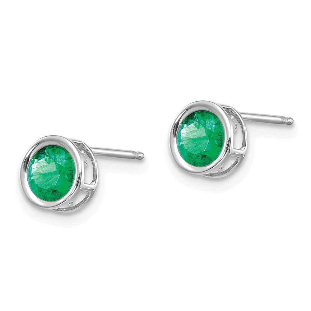 14K White Gold  5mm Bezel Emerald Stud Earrings Secondary image