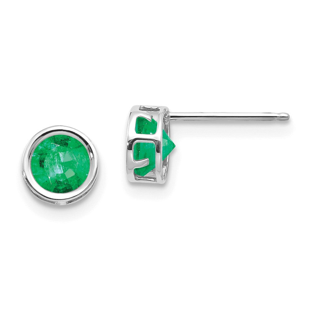14K White Gold  5mm Bezel Emerald Stud Earrings Main image