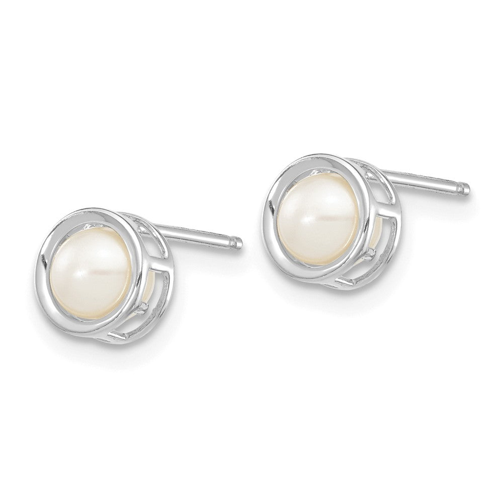 14K White Gold 5mm Bezel FW Cultured Pearl Stud Earrings Secondary image