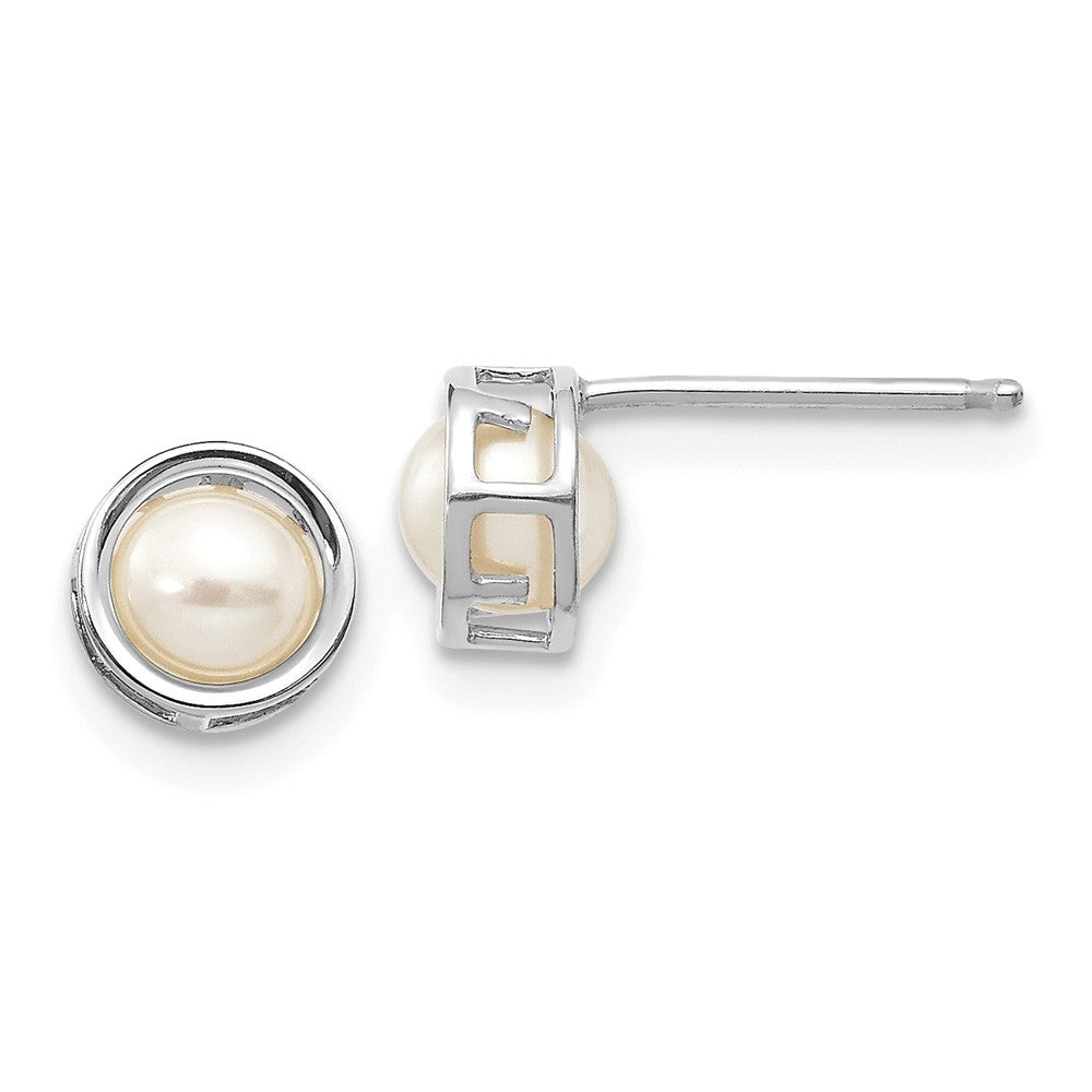 14K White Gold 5mm Bezel FW Cultured Pearl Stud Earrings Main image