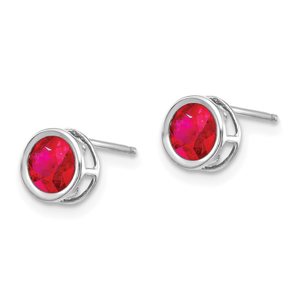 14K White Gold  5mm Bezel Ruby Stud Earrings Secondary image