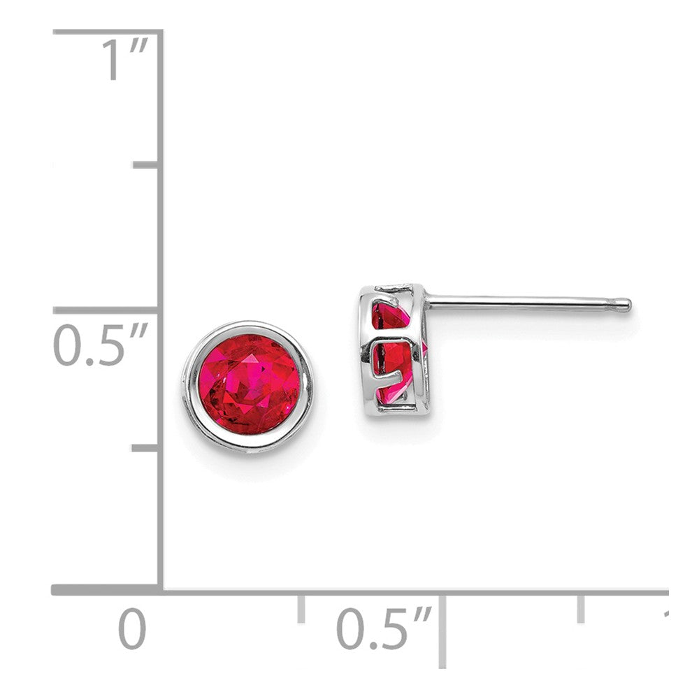 14k White Gold  5mm Bezel Ruby Stud Earrings