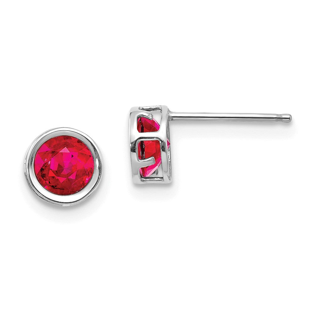 14K White Gold  5mm Bezel Ruby Stud Earrings