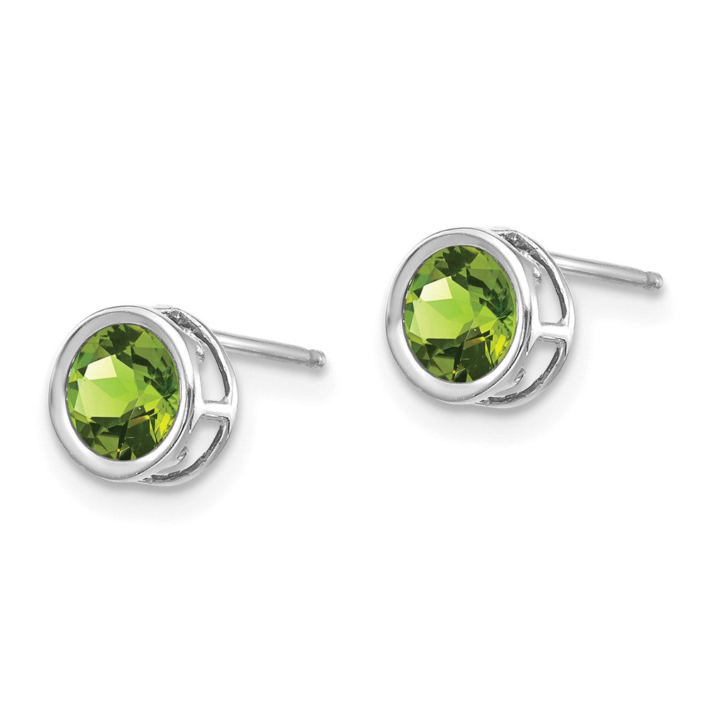 14K White Gold  5mm Bezel Peridot Stud Earrings Secondary image