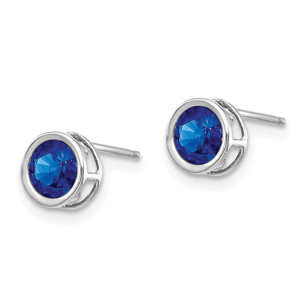 14K White Gold  5mm Bezel Sapphire Stud Earrings Secondary image