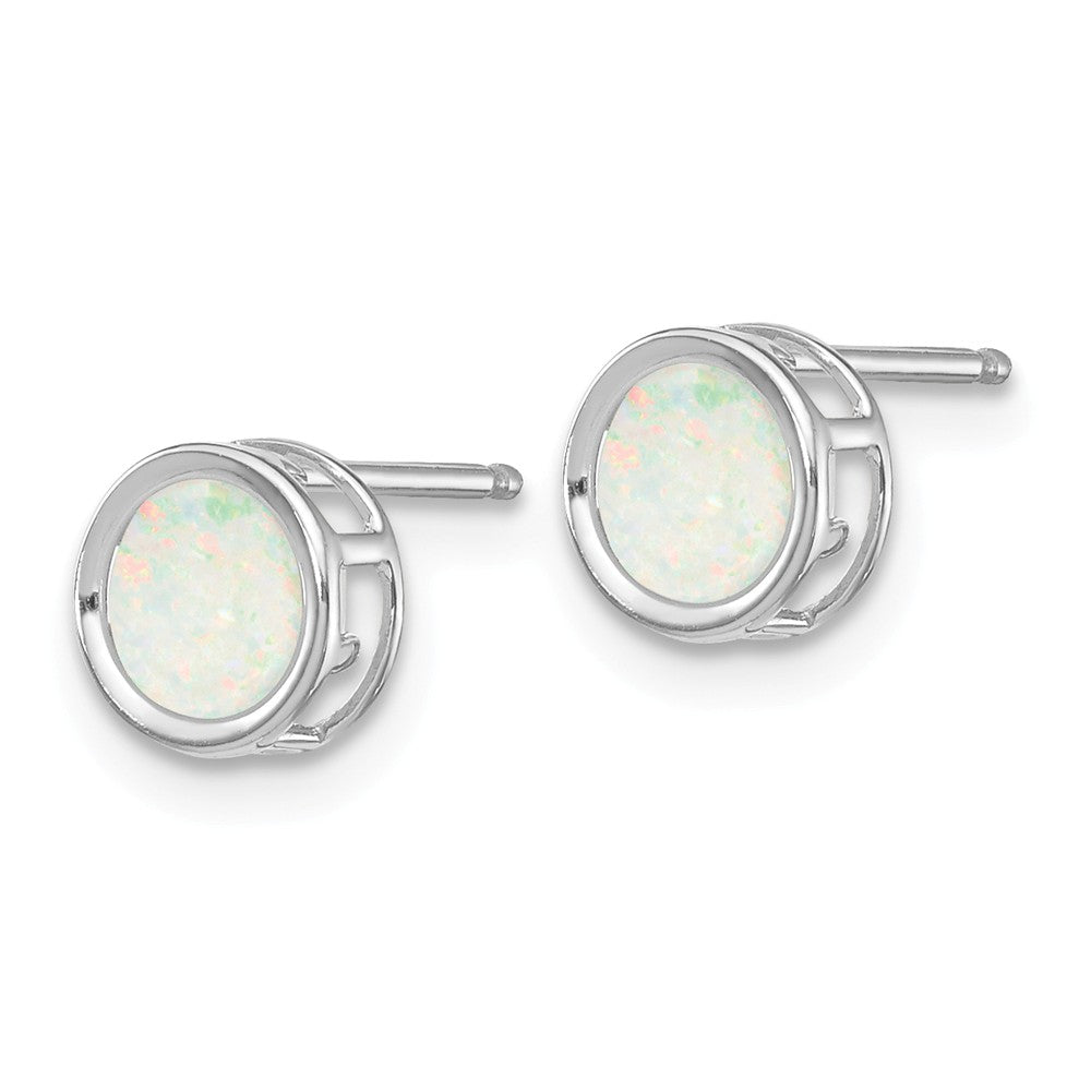 14K White Gold  5mm Bezel Opal Stud Earrings Secondary image