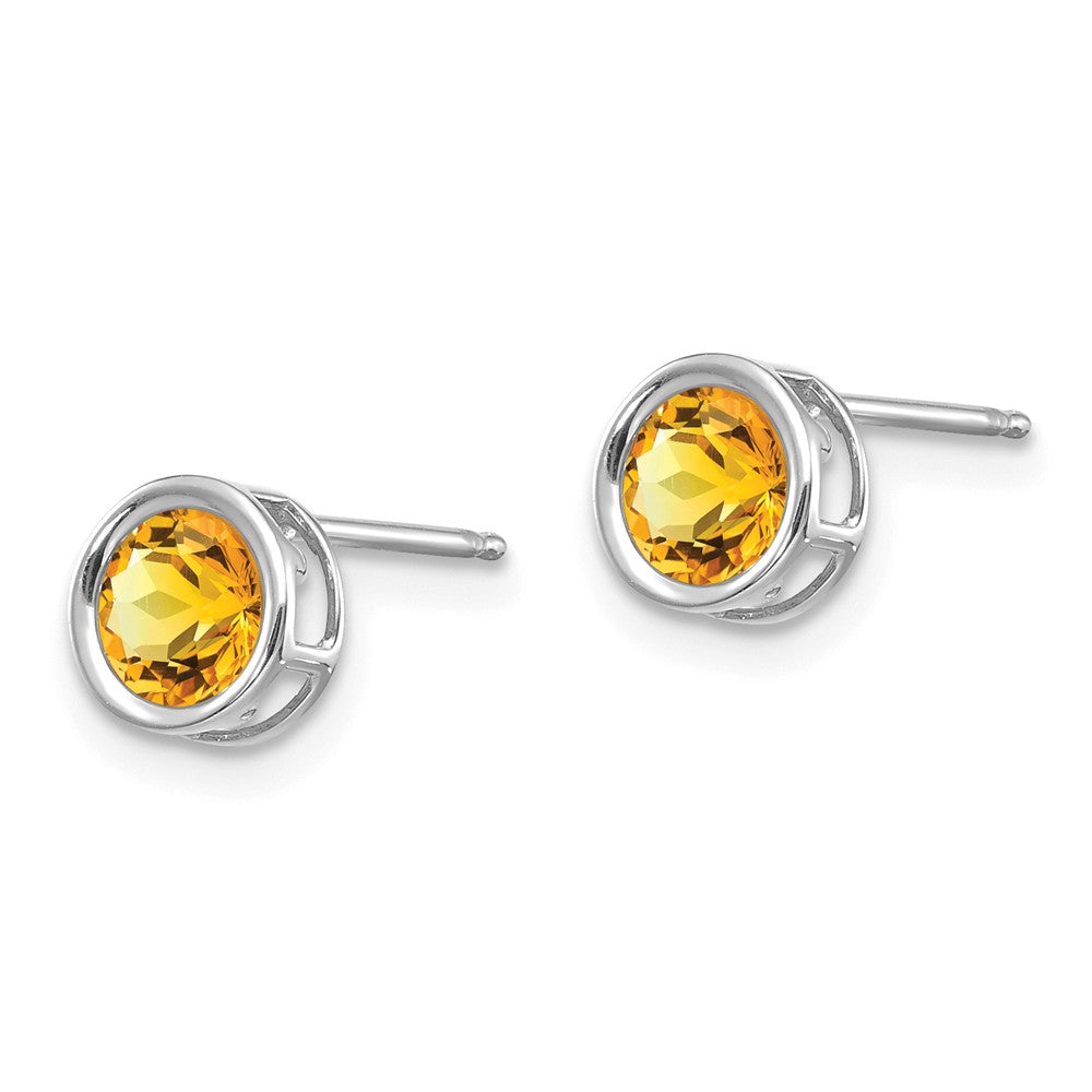 14K White Gold  5mm Bezel Citrine Stud Earrings Secondary image