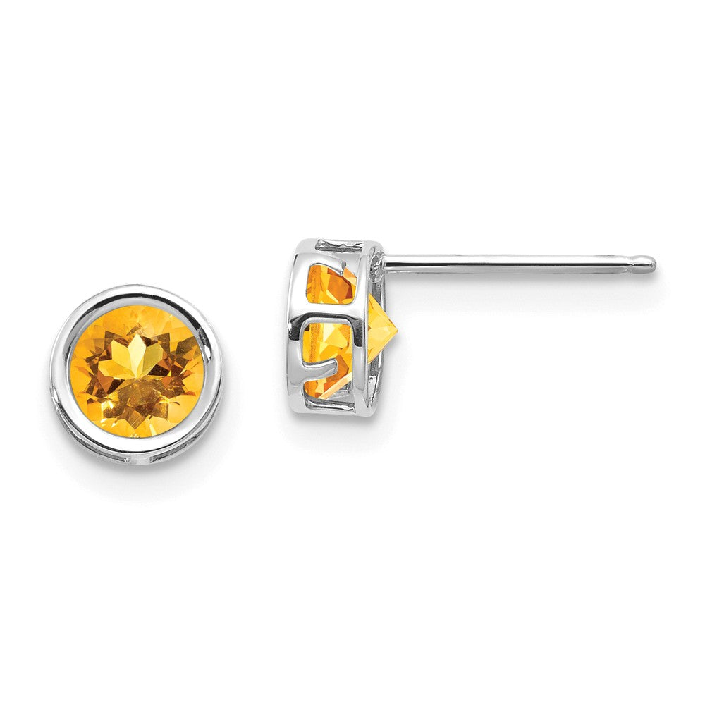 14K White Gold  5mm Bezel Citrine Stud Earrings Main image