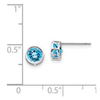 14k White Gold  5mm Bezel Blue Topaz Stud Earrings