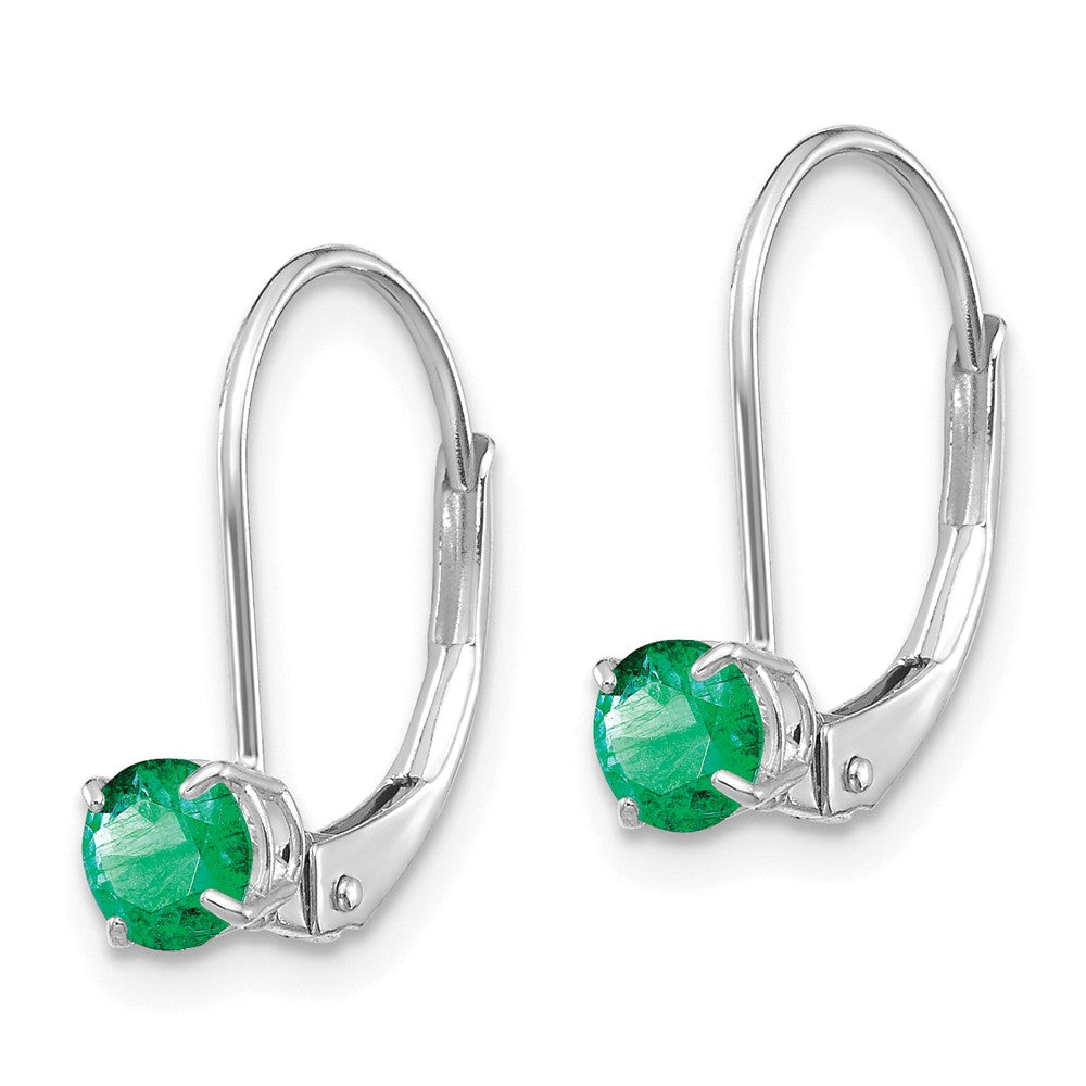 14K White Gold 4mm Round May/Emerald Leverback Earrings Secondary image