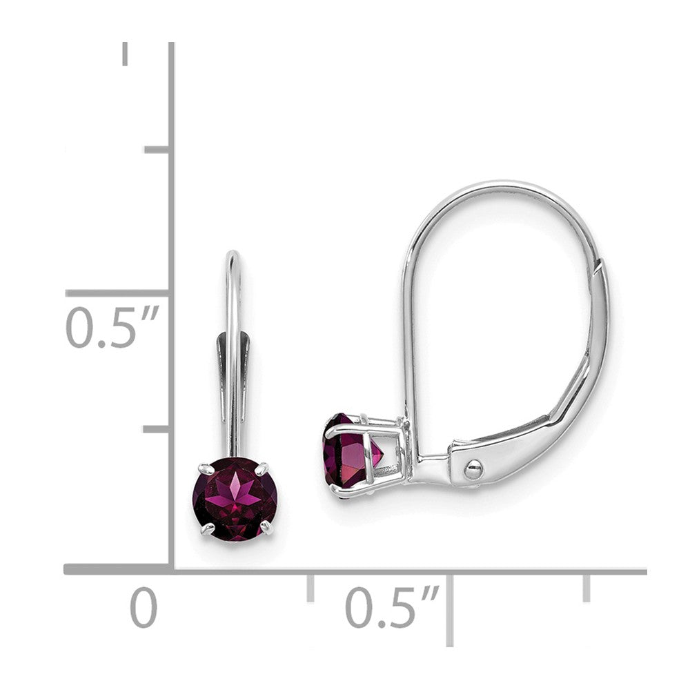 14k WG 4mm Round June/Rhodolite Leverback Earrings