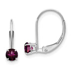 14K WG 4mm Round June/Rhodolite Leverback Earrings