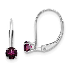 14K WG 4mm Round June/Rhodolite Leverback Earrings