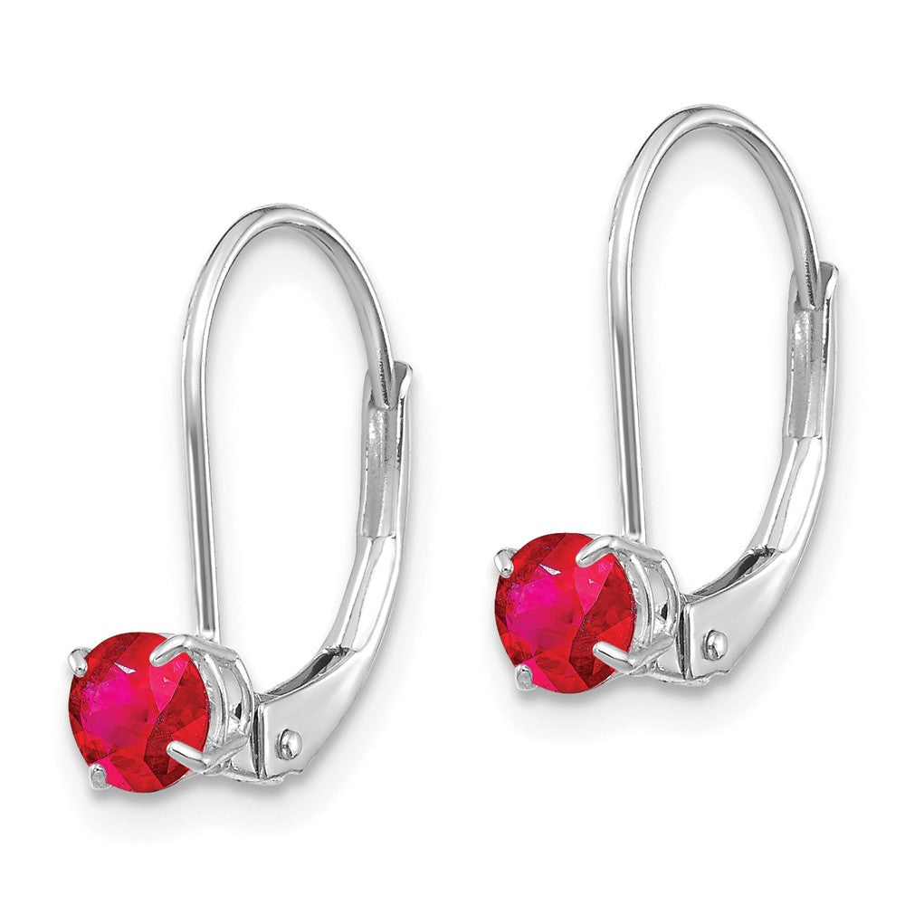 14K White Gold 4mm Round July/Ruby Leverback Earrings