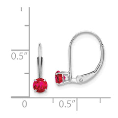 14k White Gold 4mm Round July/Ruby Leverback Earrings