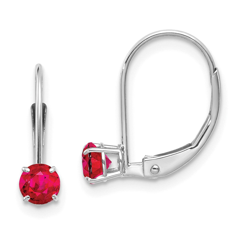 14K White Gold 4mm Round July/Ruby Leverback Earrings