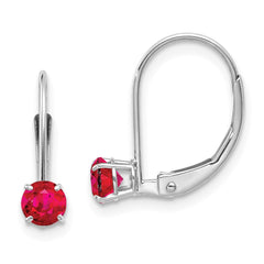 14K White Gold 4mm Round July/Ruby Leverback Earrings