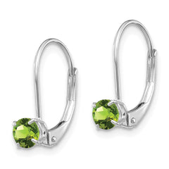 14K White Gold 4mm Round August/Peridot Leverback Earrings