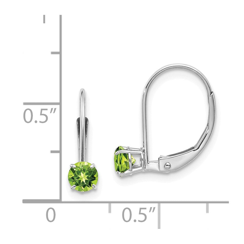 14k White Gold 4mm Round August/Peridot Leverback Earrings