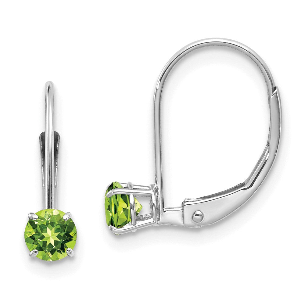 14K White Gold 4mm Round August/Peridot Leverback Earrings Main image