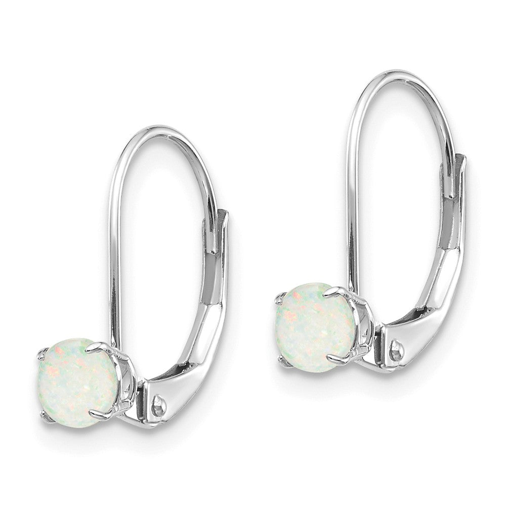 14K White Gold 4mm Round October/Opal Leverback Earrings Secondary image