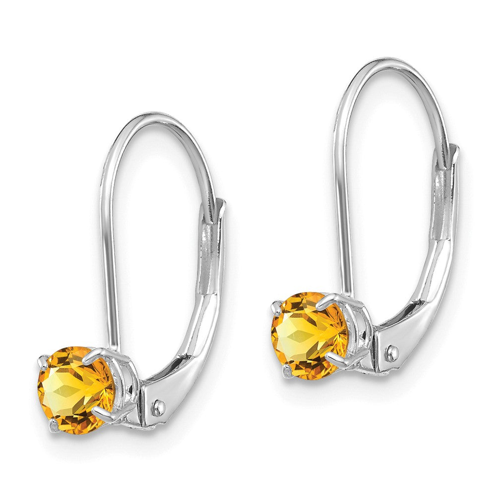 14K White Gold 4mm Round November/Citrine Leverback Earrings Secondary image