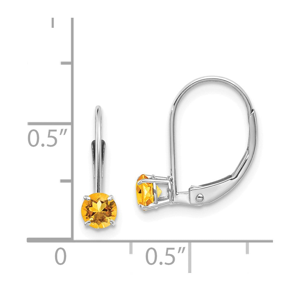 14k White Gold 4mm Round November/Citrine Leverback Earrings