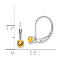 14k White Gold 4mm Round November/Citrine Leverback Earrings