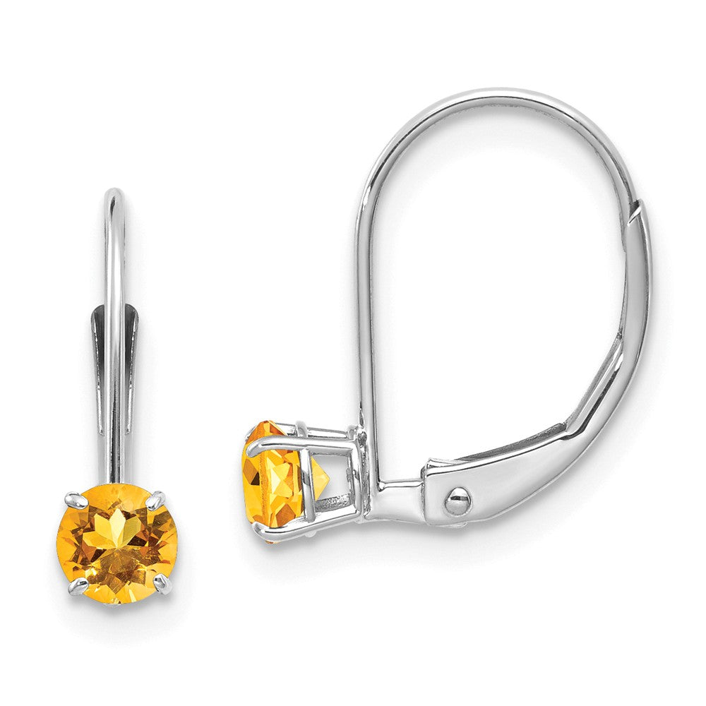 14K White Gold 4mm Round November/Citrine Leverback Earrings Main image
