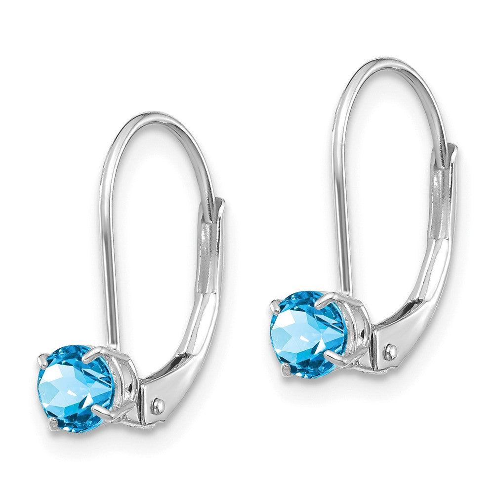 14K White Gold 4mm Round December/Blue Topaz Leverback Earrings Secondary image