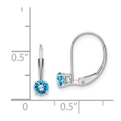 14k White Gold 4mm Round December/Blue Topaz Leverback Earrings