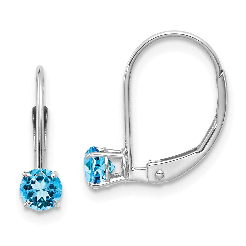 14K White Gold 4mm Round December/Blue Topaz Leverback Earrings