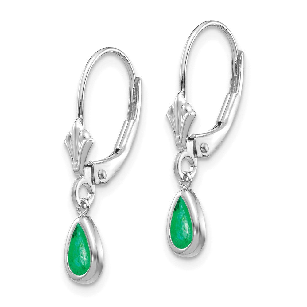 14K White Gold  6x4mm Emerald/May Earrings Secondary image