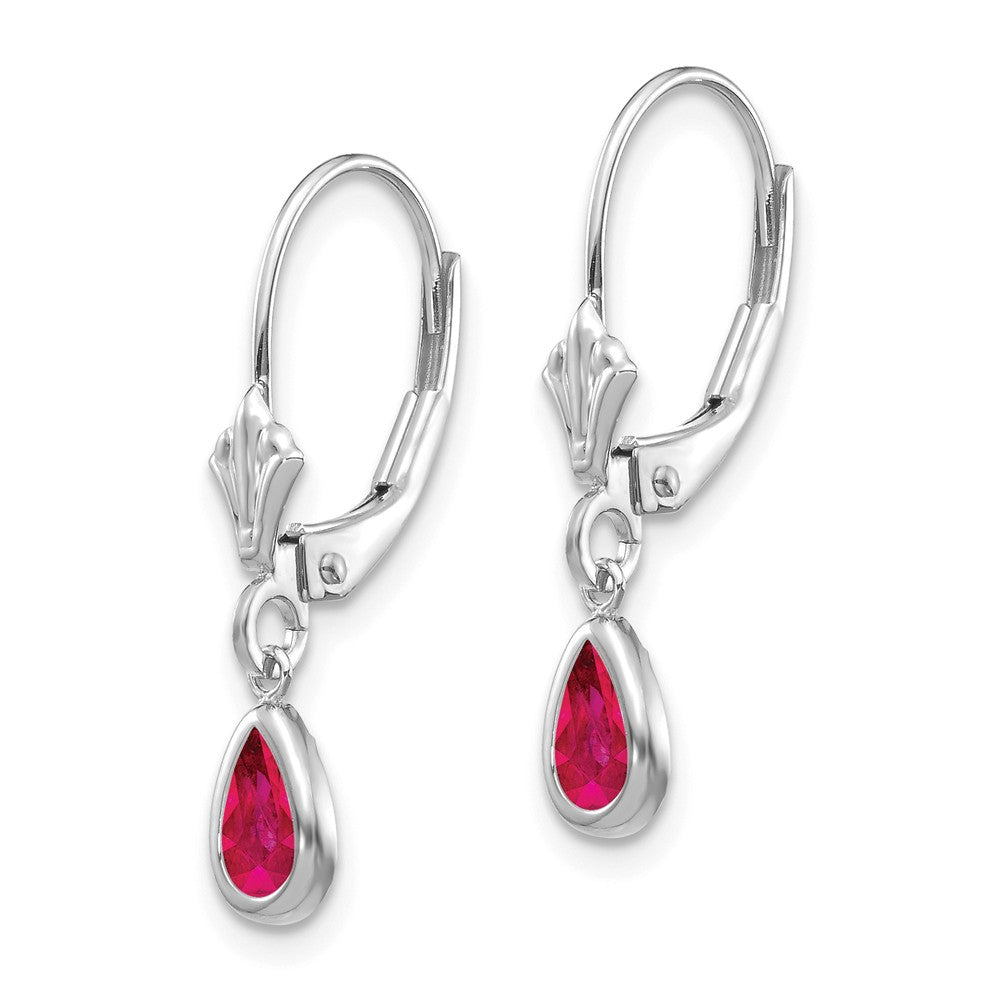 14K White Gold 6x4mm July/Ruby Earrings