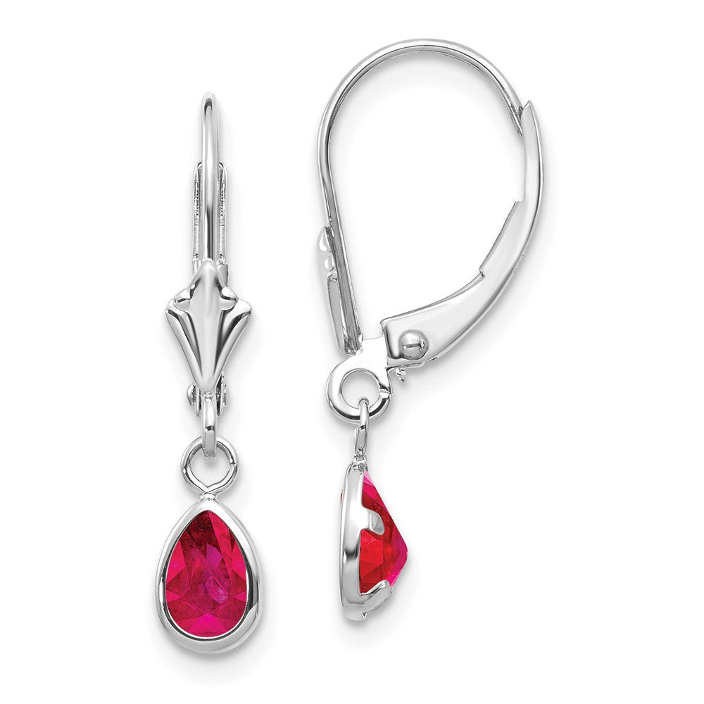 14K White Gold 6x4mm July/Ruby Earrings