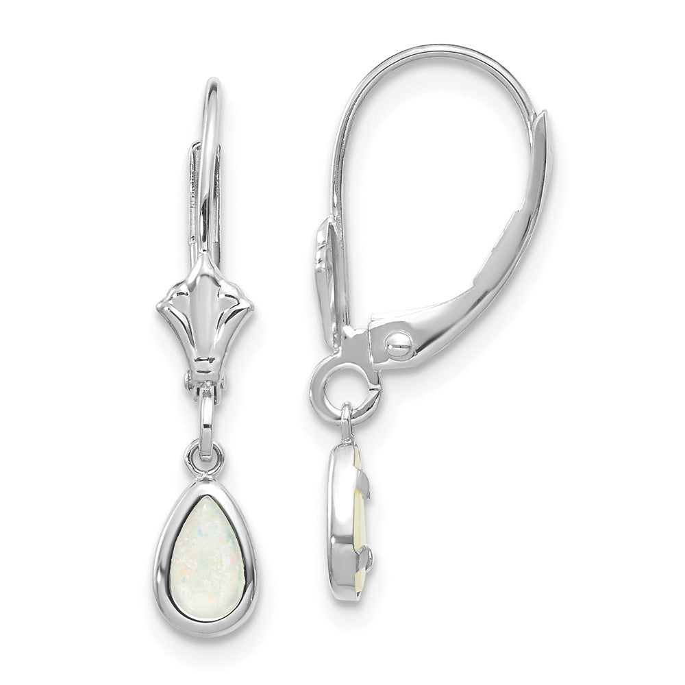 14K White Gold 6x4mm Opal/October Earrings Main image