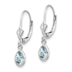 14K White Gold 6x4mm Oval Aquamarine/March Earrings