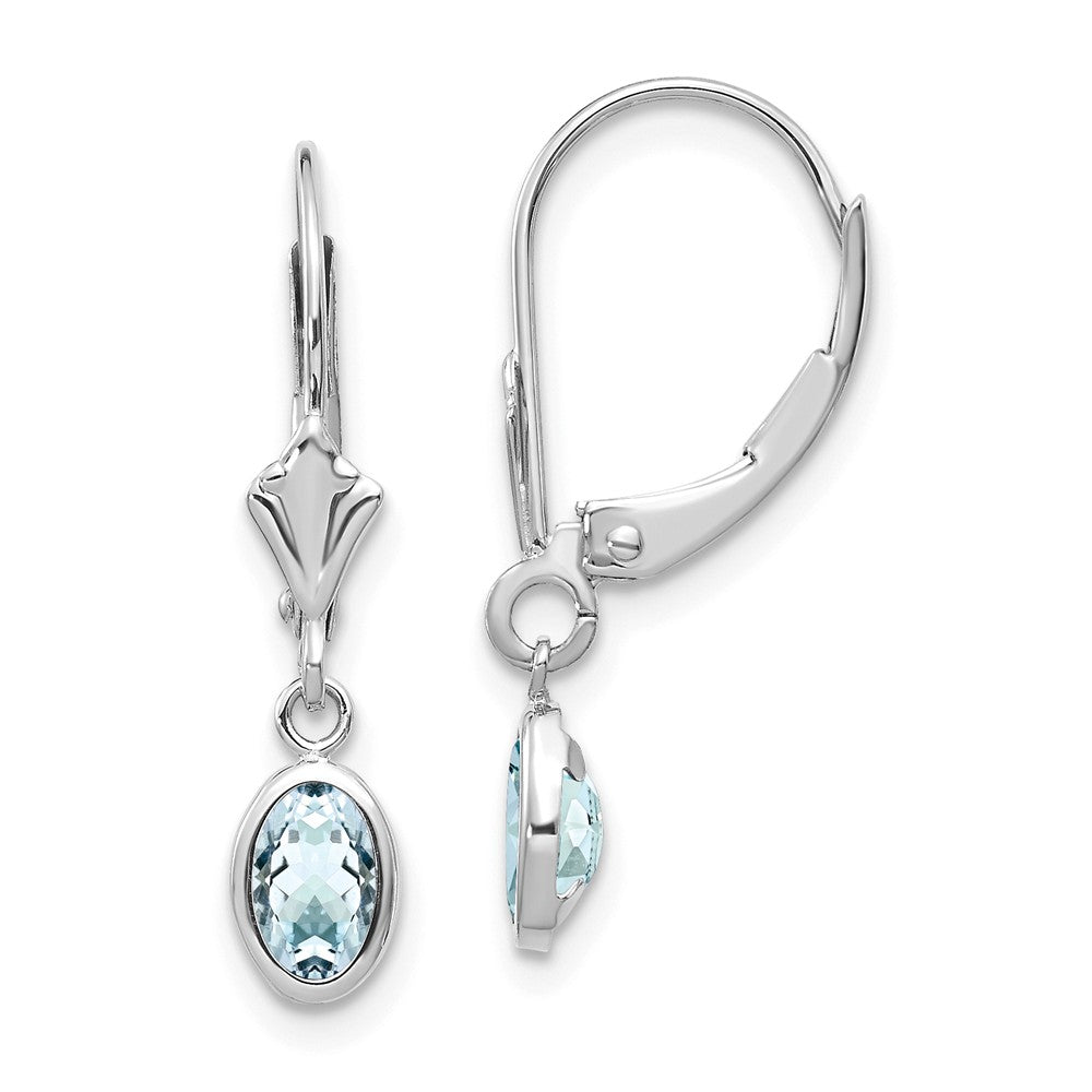 14K White Gold 6x4mm Oval Aquamarine/March Earrings