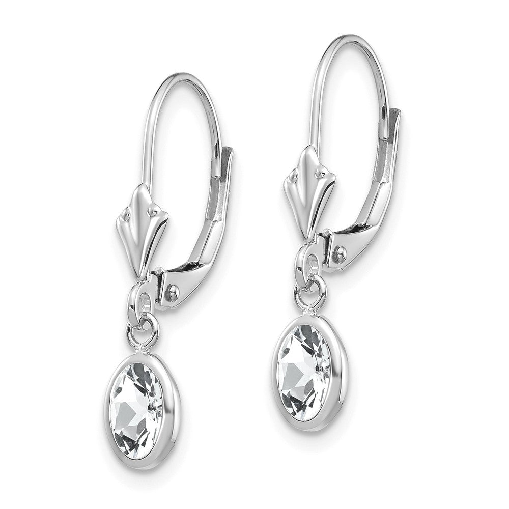 14K WG 6x4 Oval Bezel April/White Topaz Leverback Earrings Secondary image