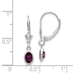 14k White Gold 6x4 Oval Bezel June/Rhodolite Leverback Earrings