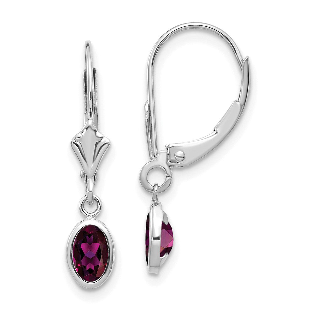 14K White Gold 6x4 Oval Bezel June/Rhodolite Leverback Earrings Main image