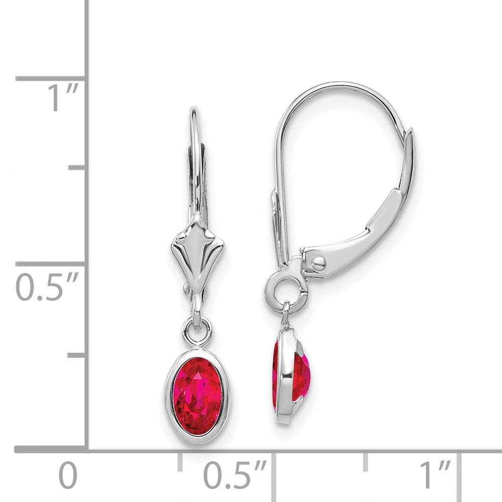 14k White Gold 6x4 Oval Bezel July/Ruby Leverback Earrings