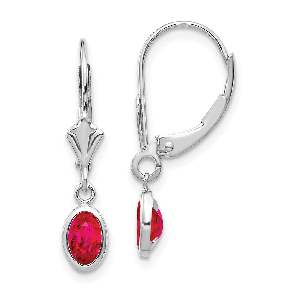 14K White Gold 6x4 Oval Bezel July/Ruby Leverback Earrings Main image