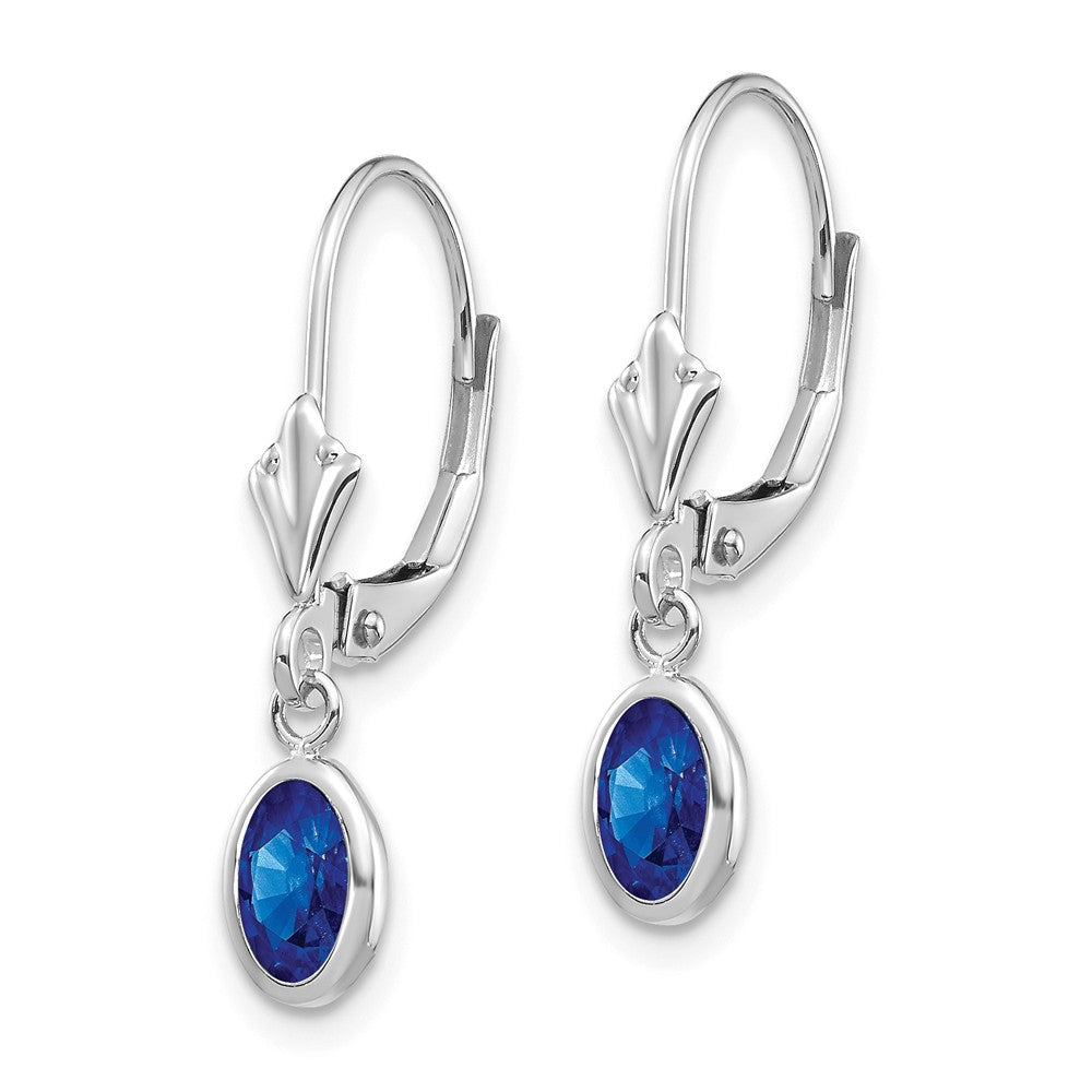 14K White Gold 6x4 Oval Bezel September/Sapphire Leverback Earrings Secondary image