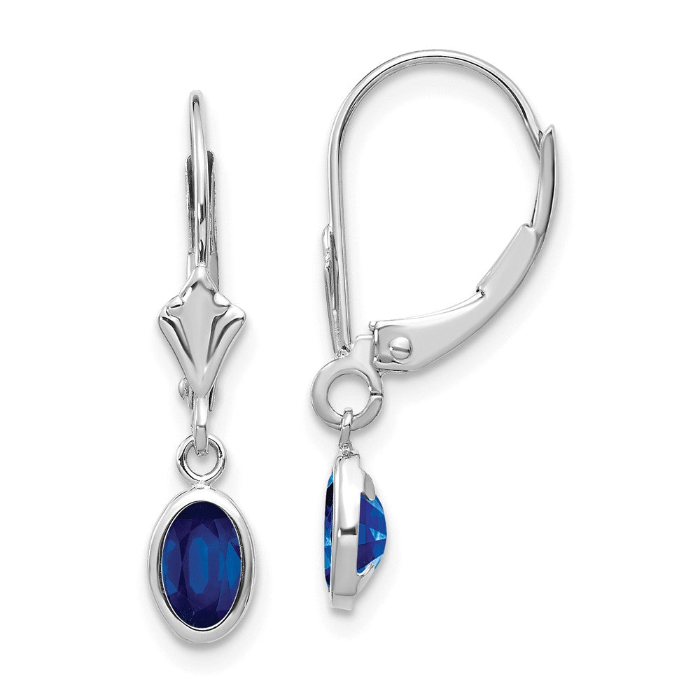 14K White Gold 6x4 Oval Bezel September/Sapphire Leverback Earrings Main image