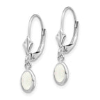 14K White Gold 6x4 Oval Bezel October/Opal Leverback Earrings