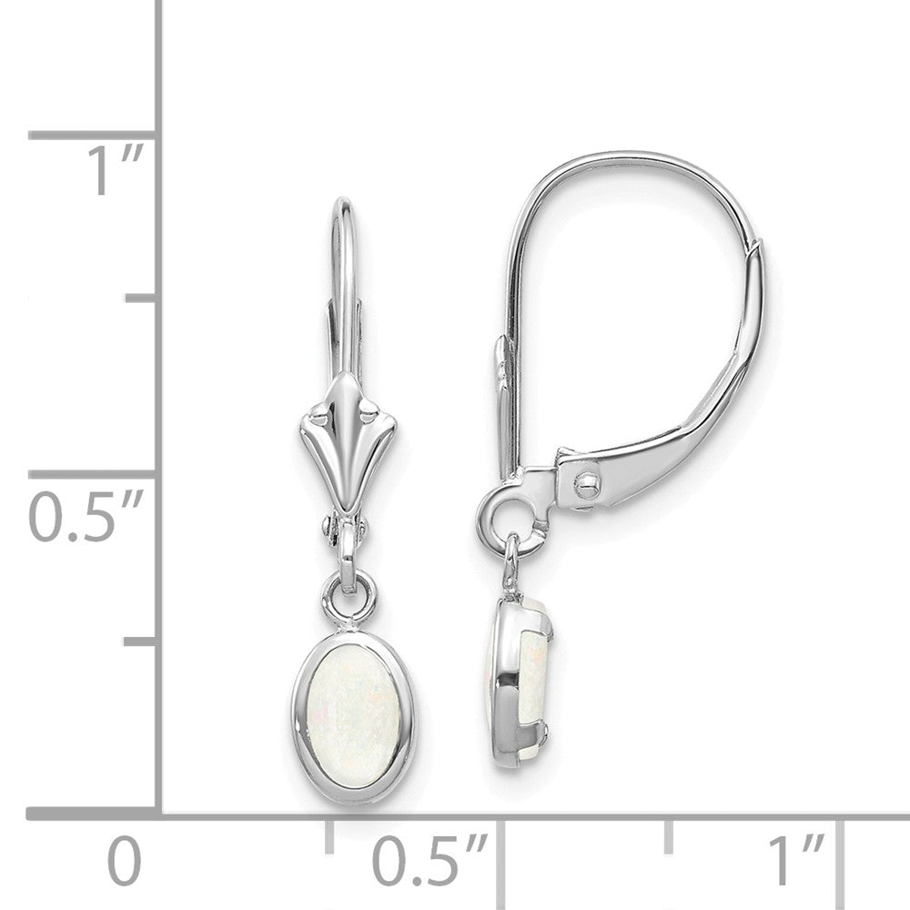 14k White Gold 6x4 Oval Bezel October/Opal Leverback Earrings
