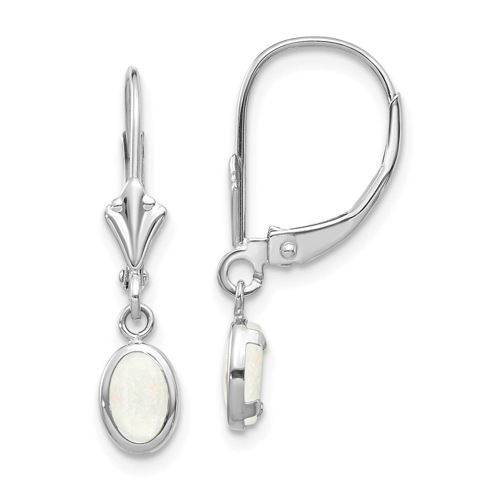 14K White Gold 6x4 Oval Bezel October/Opal Leverback Earrings Main image