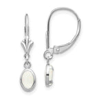 14K White Gold 6x4 Oval Bezel October/Opal Leverback Earrings