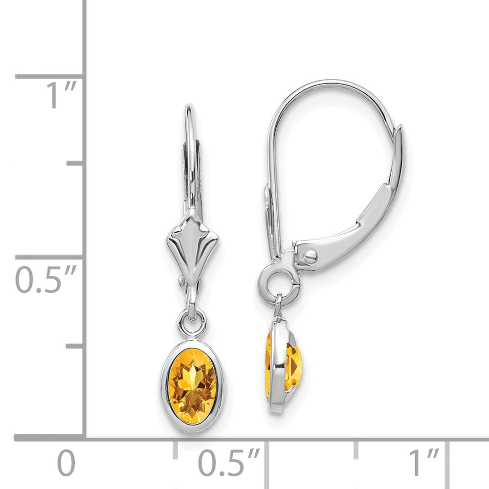 14k White Gold 6x4 Oval Bezel November/Citrine Leverback Earrings